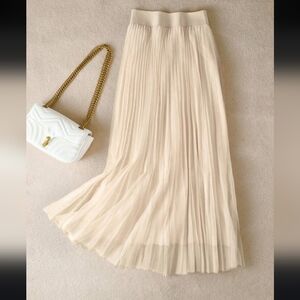 SHEIN Cream Pleated A-Line Maxi Skirt